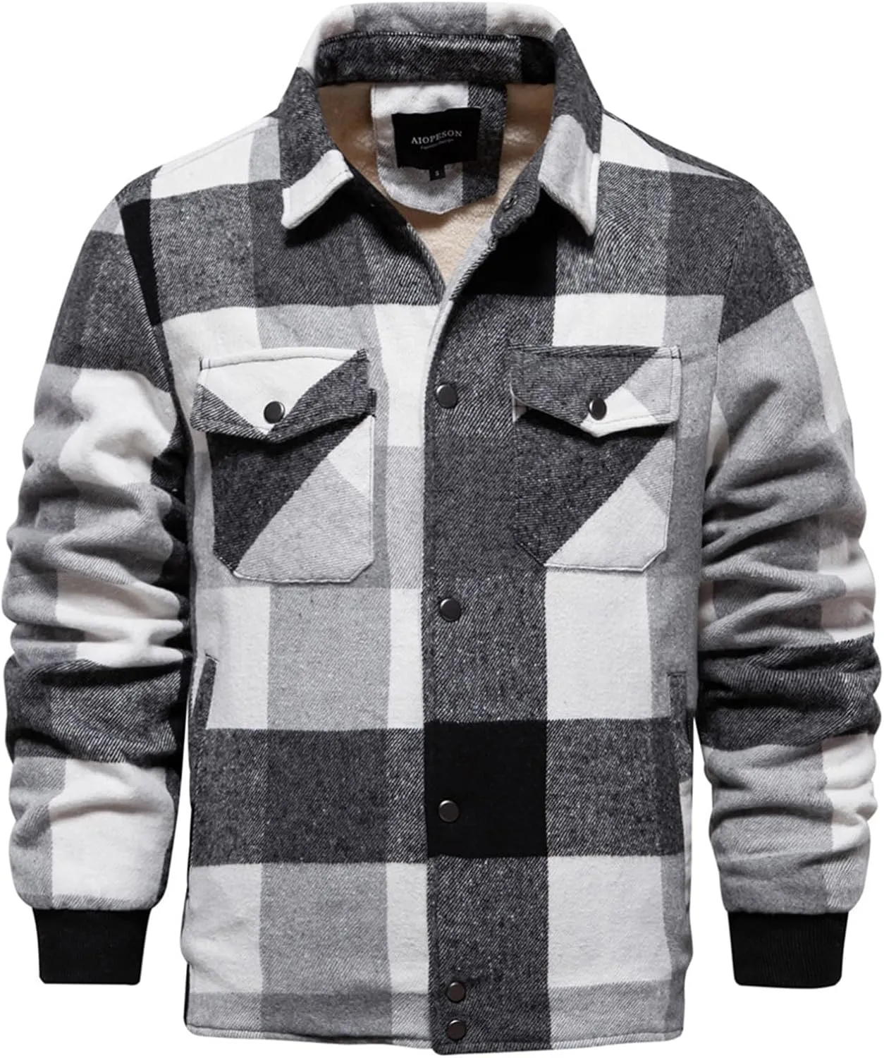 Ymosrh Men's Casual Jackets Lightweight Winter Warm Sherpa Lined Fleece Plaid Shirt Jacket Button Down Shacket Coat, S-XL