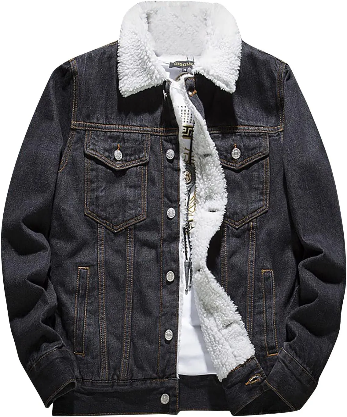 Ymosrh Men's Warm Jackets Sherpa Fleece Lined Thicken Winter Denim Jean Trucker Jacket Coats Work Outwear, S-6XL