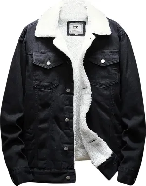 Ymosrh Men's Warm Jackets Sherpa Fleece Lined Thicken Winter Denim Jean Trucker Jacket Coats Work Outwear, S-6XL