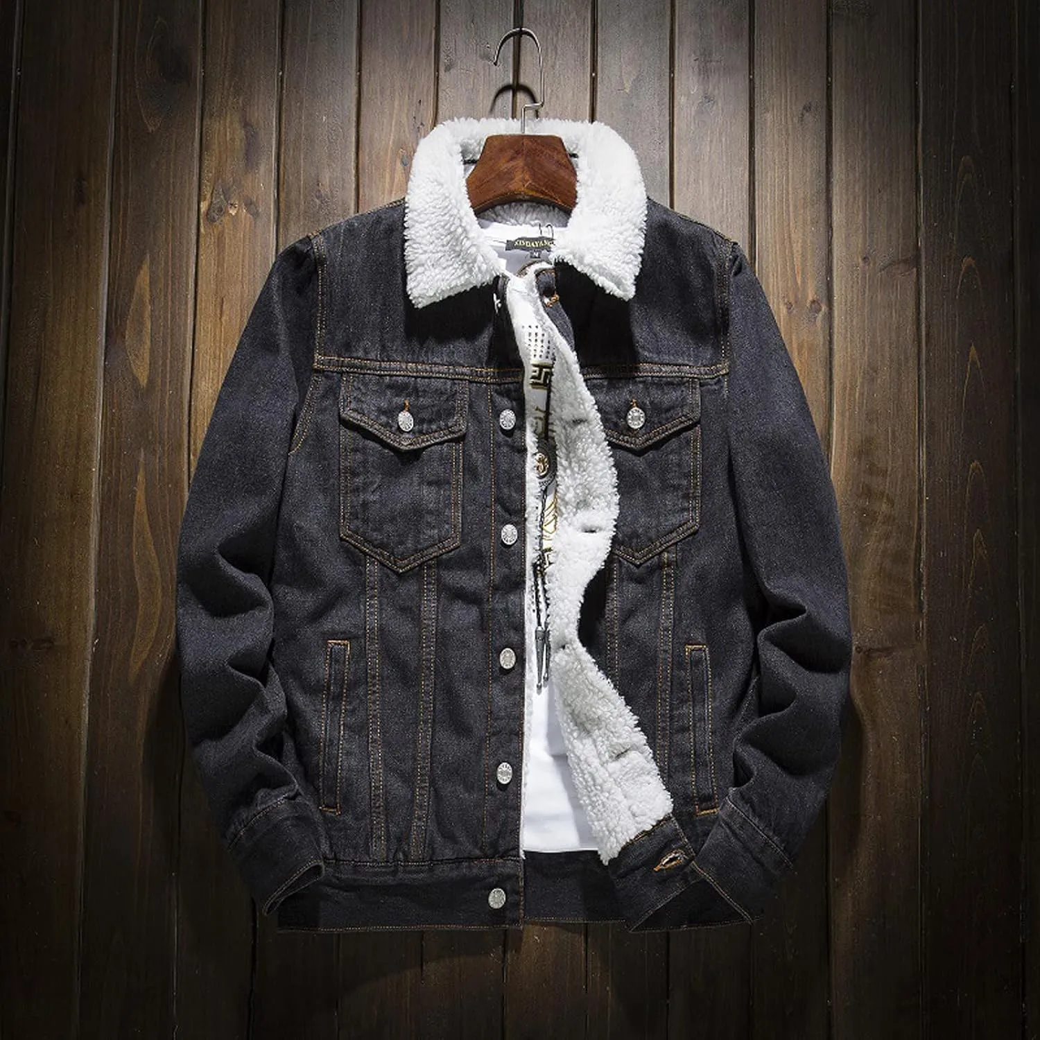 Ymosrh Men's Warm Jackets Sherpa Fleece Lined Thicken Winter Denim Jean Trucker Jacket Coats Work Outwear, S-6XL
