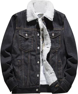Ymosrh Men's Warm Jackets Sherpa Fleece Lined Thicken Winter Denim Jean Trucker Jacket Coats Work Outwear, S-6XL