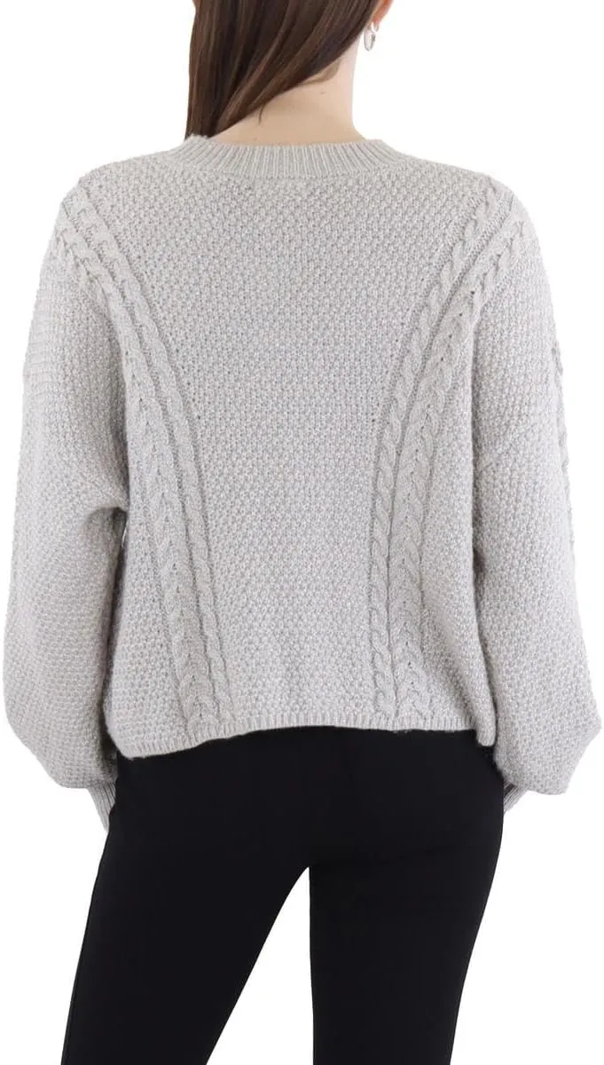 Z SUPPLY Womens Cable Knit Shirt Crewneck Sweater
