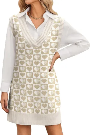 Zeagoo Women's Oversized Sweater Vest Dress V Neck Knit Pullover Sweater Vest Sleeveless Sweater Loose Casual Vest Dress