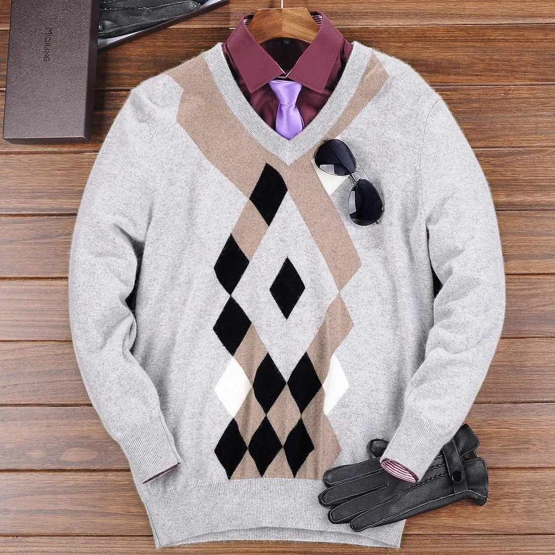  Zhili Men's Perfect Slim Fit V-Neck Sweater