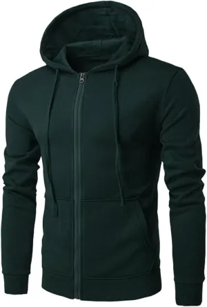 Zipper Sweatshirt Jacket Men Drawstring Long Sleeve Solid Sports Jacket Casual Slim Fit Hooded Coat with Pockets