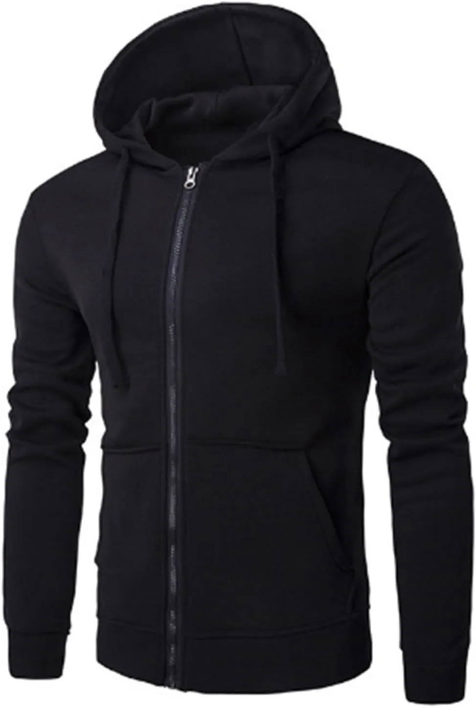 Zipper Sweatshirt Jacket Men Drawstring Long Sleeve Solid Sports Jacket Casual Slim Fit Hooded Coat with Pockets